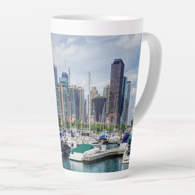 Caneca De Café Latte Chicago Harbor (Ângulo direito)