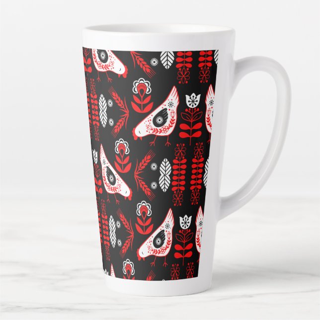 Caneca De Café Latte Chicken Hen Folk Art (Direita)