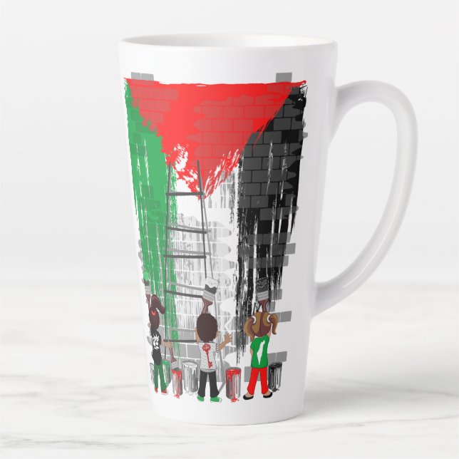 Caneca De Café Latte Children of Gaza Painting Palestine Flag  (Direita)