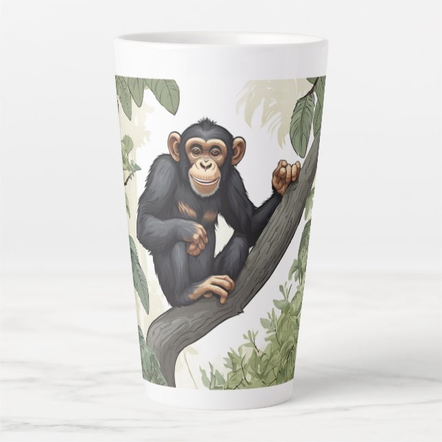 Caneca De Café Latte Chimpanzé bonito nas saudações do galho (Frente)