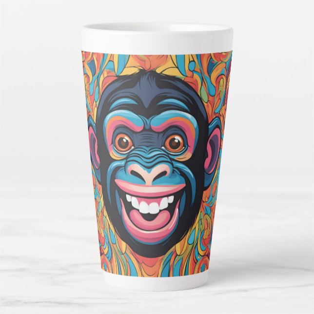 Caneca De Café Latte Chimpanzé Engraçado e Louco (Frente)