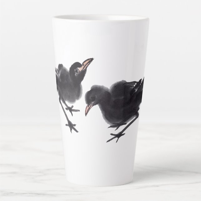 Caneca De Café Latte Chinesische Tuschekunst mit Vogelmotiv (Frente)