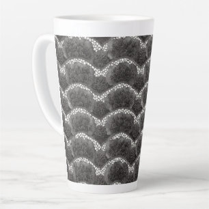 Caneca De Café Latte Chique Floral Preto Branco 