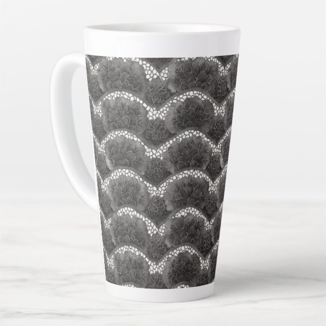 Caneca De Café Latte Chique Floral Preto Branco  (Ângulo esquerdo)