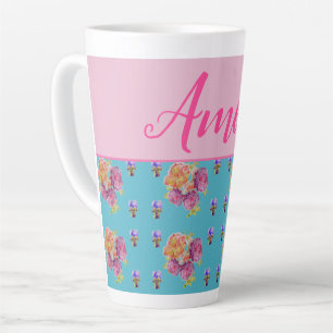 Caneca De Café Latte Chique Rosa Rosa Rosa Vermelho Azul Azul Azul Flor