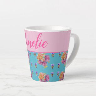 Caneca De Café Latte Chique Rosa Rosa Rosa Vermelho Azul Azul Azul Flor