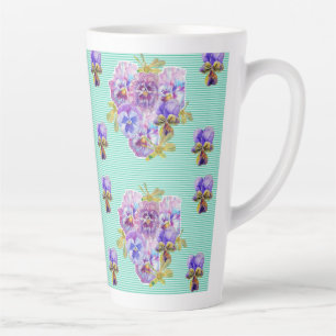 Caneca De Café Latte Chique Turquoise Aqua Pansy Flor Latte Mug