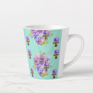 Caneca De Café Latte Chique Turquoise Aqua Pansy floral