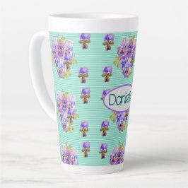 Caneca De Café Latte Chique Turquoise Aqua Pansy floral Latte