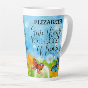 Caneca De Café Latte Christian Whimsical Floral Dá Bíblia aos Obrigados