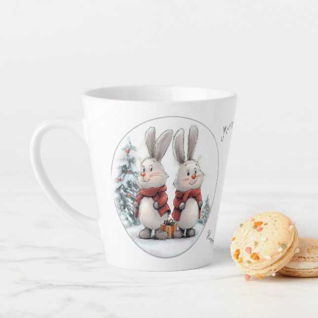 Caneca De Café Latte Christmas Bunny and gift, personalized  (In Situ)