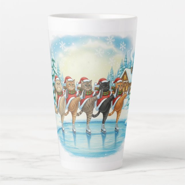 Caneca De Café Latte Christmas Cat Skaters, Latte Mug (Frente)
