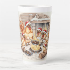 Caneca De Café Latte Christmas Chickens Roasting Chestnuts, Latte Mug