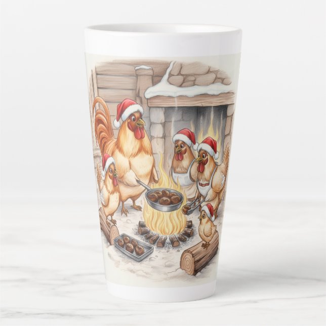 Caneca De Café Latte Christmas Chickens Roasting Chestnuts, Latte Mug (Frente)