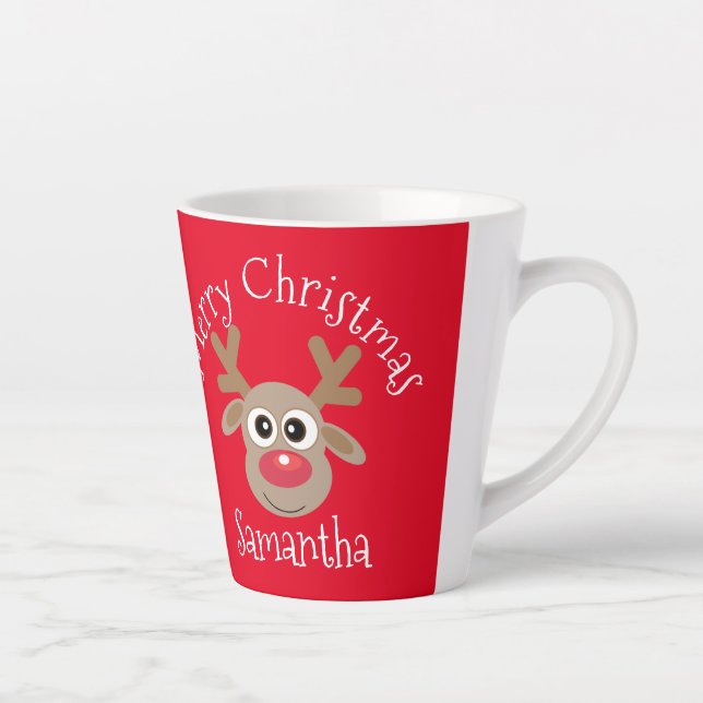 Caneca De Café Latte Christmas Cute Reindeer Cartoon Red (Direita)