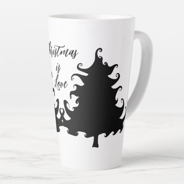 Caneca De Café Latte Christmas is Love Black Tree Saying (Ângulo direito)