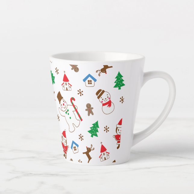Caneca De Café Latte Christmas pattern icon santa tree happy gift (Direita)