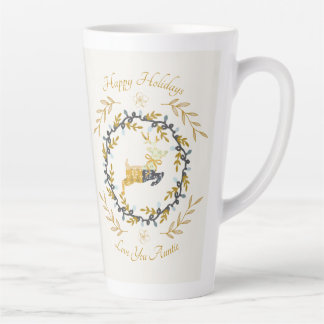 Caneca De Café Latte Christmastime Deer with Wreath Yellow Cream