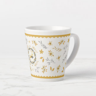 Caneca De Café Latte Christmastime Deer Yellow Cream Floral