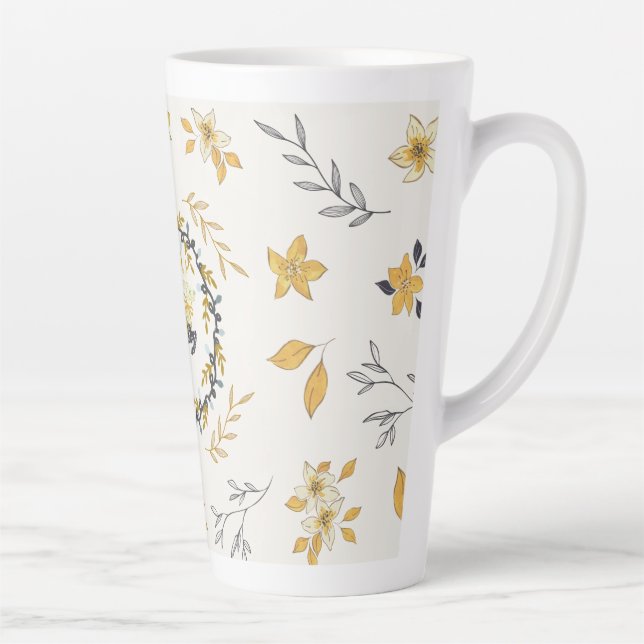Caneca De Café Latte Christmastime Deer Yellow Cream Floral (Direita)