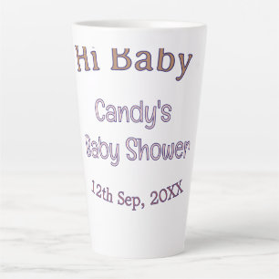 Caneca De Café Latte chuva de bebê azul nome data marrom moderno tendên