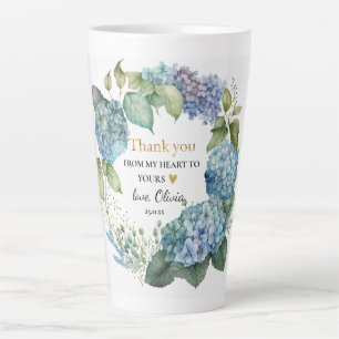 Caneca De Café Latte Chuva de Noiva Hortênsias Azuis Obrigada