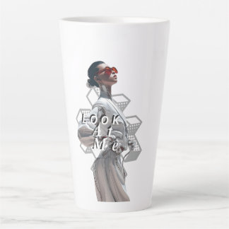 Caneca De Café Latte Ciborgue Elegante em Moda Futurista Branca