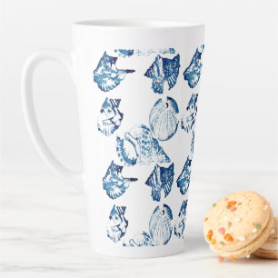 Caneca De Café Latte cic costeira indigo azul oceano aquarela