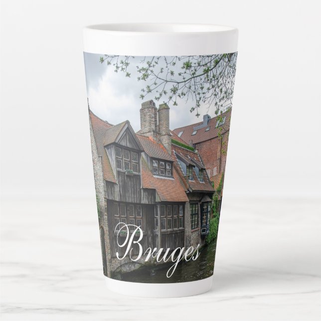 Caneca De Café Latte Cidade antiga de Bruges na Bélgica (Frente)
