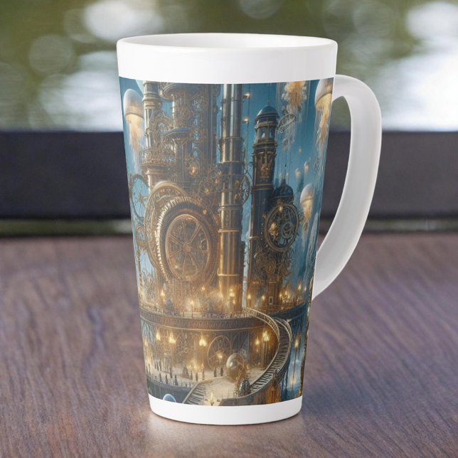 Caneca De Café Latte Cidade Antiga Futurística Steampunk com medusa (Criador carregado)