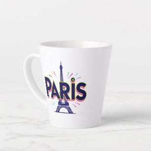 Caneca De Café Latte Cidade das Luzes: Arte de Tipografia Negrita de Pa