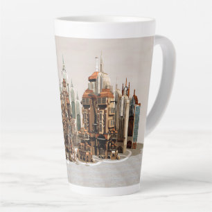 Caneca De Café Latte Cidade de Fantasia Futurista Arte de Horizonte de