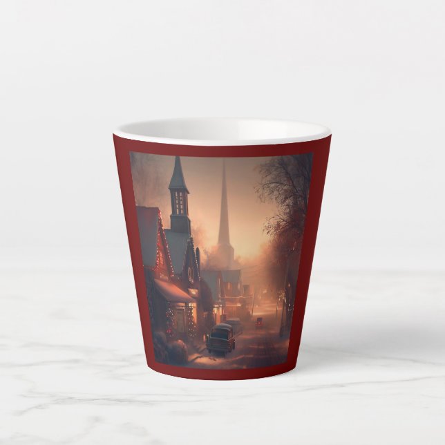 Caneca De Café Latte Cidade Pequena Natal 4 (Frente)