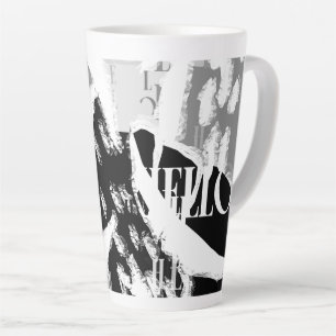 Caneca De Café Latte Cinza abstrato Black White