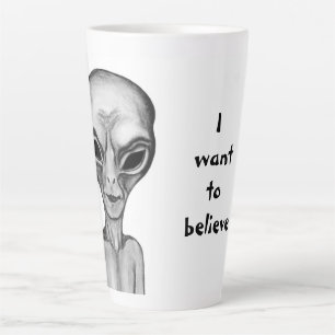 Caneca De Café Latte Cinza Alienígena, quero acreditar