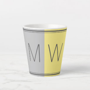 Caneca De Café Latte Cinza Amarelo   Moderno   Motivação   MONOGRAMA