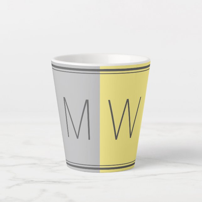 Caneca De Café Latte Cinza amarelo | Moderno | Motivação | MONOGRAMA (Frente)