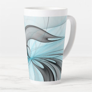 Caneca De Café Latte Cinza Antracite Arte Fractal Azul Moderna