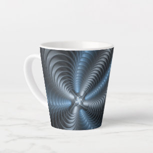 Caneca De Café Latte Cinza Azul Plástico Arte Fractal 3D Abstrato