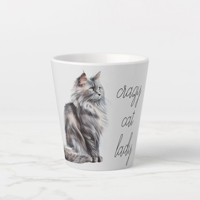 Caneca De Café Latte Cinza Cat (Frente)