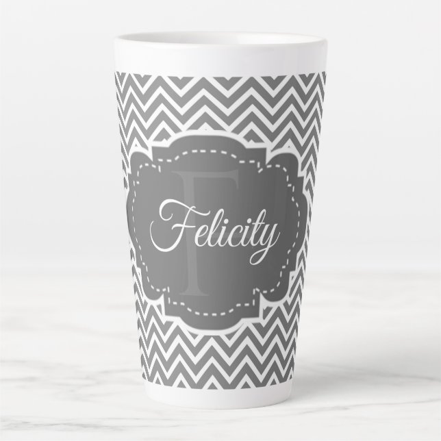 Caneca De Café Latte Cinza Chevron Personalizado Latte Mug (Frente)