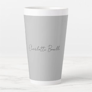 Caneca De Café Latte Cinza de Nome de Script Manuscrito Minimalista