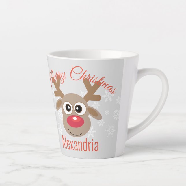 Caneca De Café Latte Cinza de Script de Reindeer Cute de Natal (Direita)