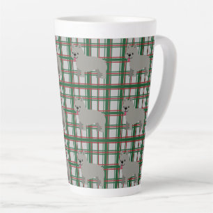 Caneca De Café Latte Cinza do Buldogue Francês, Xadrez de Natal