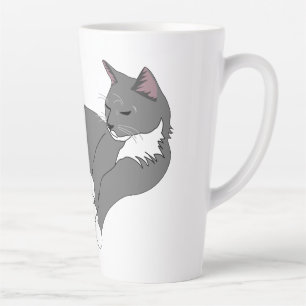 Caneca De Café Latte Cinza e Gato de Tuxedo Branco