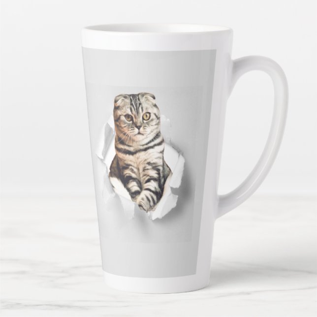 Caneca De Café Latte Cinza Engraçada Gato Povoando através da Ilusão do (Direita)