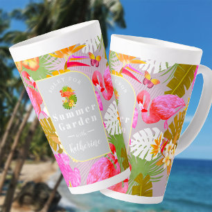 Caneca De Café Latte Cinza Flamingo Garden