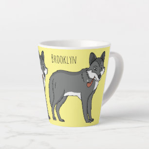 Caneca De Café Latte Cinza lobo com ilustração de desenho animado