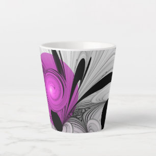 Caneca De Café Latte Cinza Negra abstrato com Fratura Magenta
