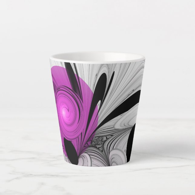 Caneca De Café Latte Cinza Negra abstrato com Fratura Magenta (Frente)
